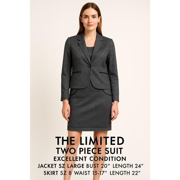 The Limited 2-Piece Suit Gray Blazer Jacket Size L & Skirt Size 8 Career Work - Picture 1 of 16